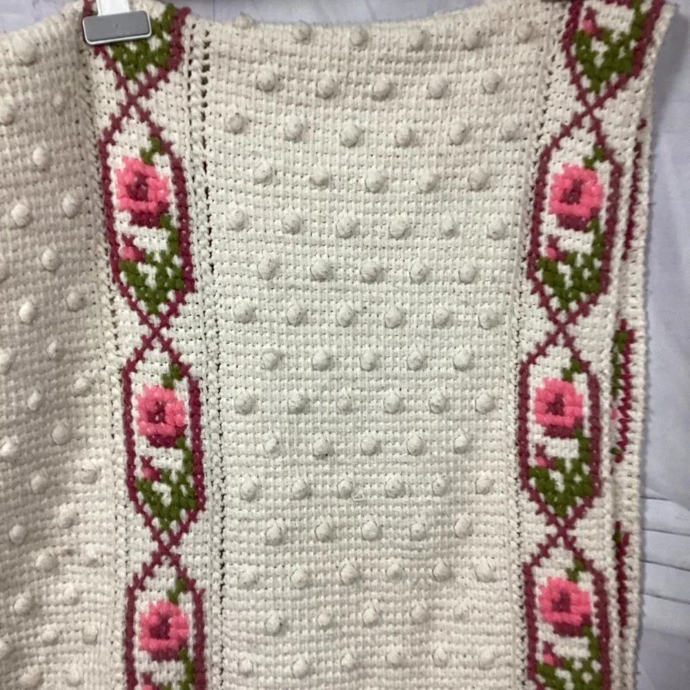 Handmade Bobble Stitch Cross Stitch Afghan Blanket
